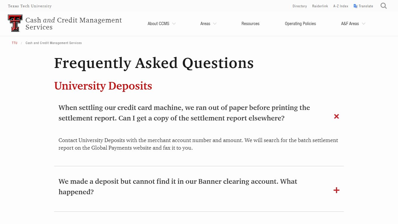 Frequently Asked Questions | Cash and Credit ... - TTU