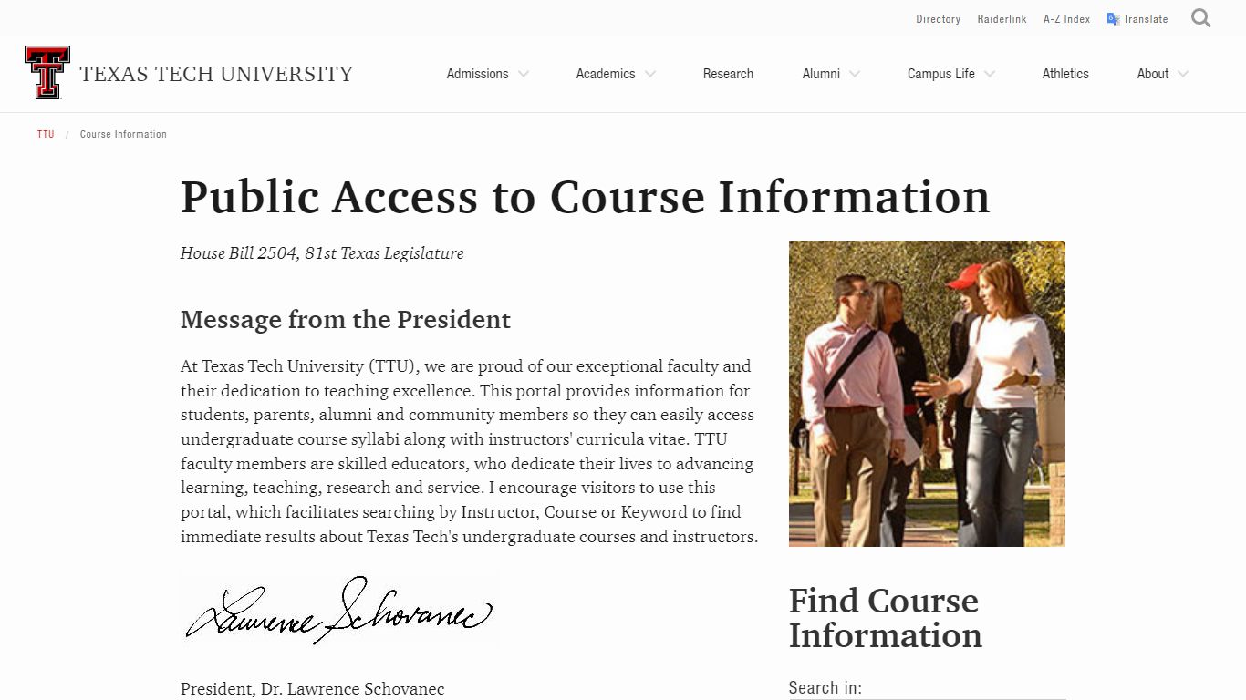 Public Access to Course Information | TTU