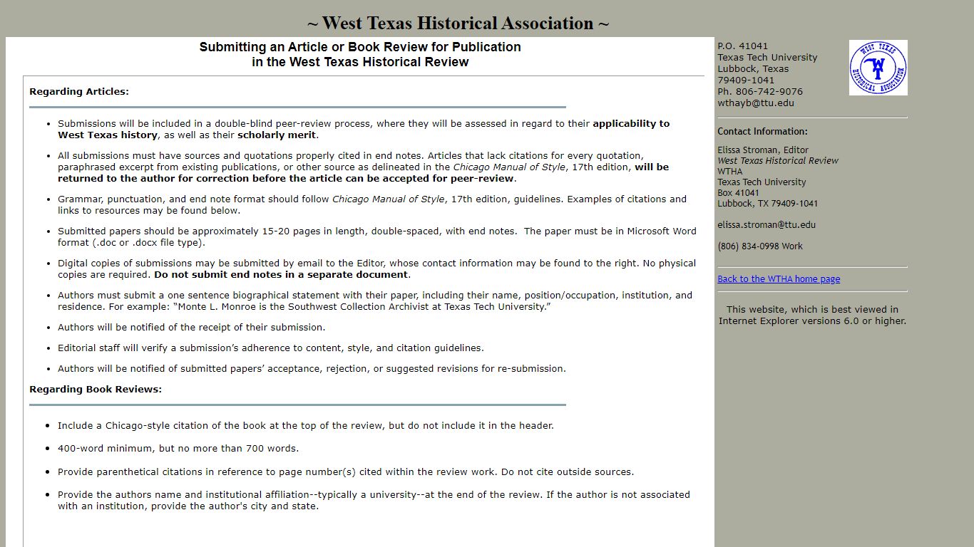 West Texas Historical Association style format