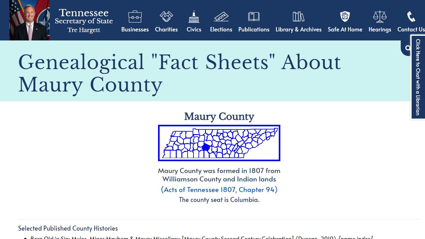 Genealogical "Fact Sheets" About Maury County | Tennessee ...