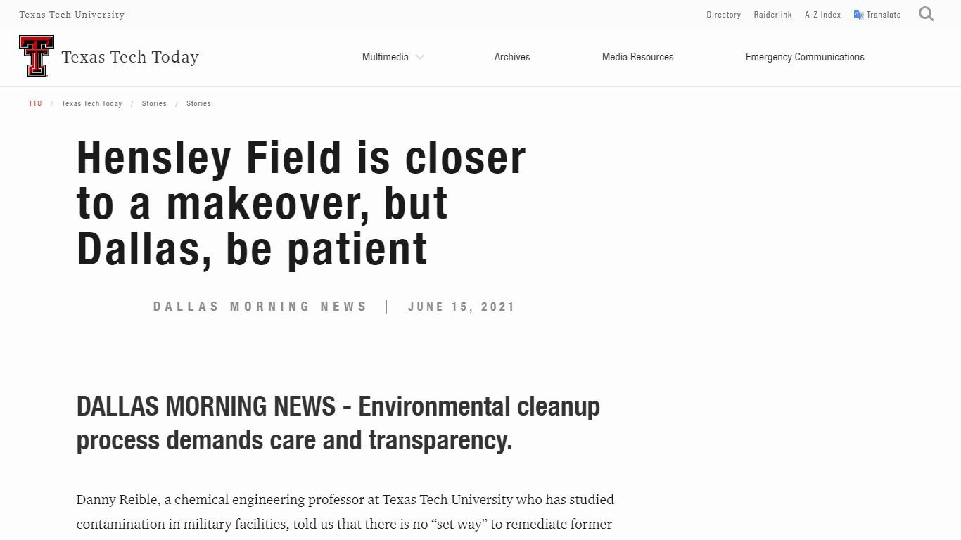 Hensley Field is closer to a makeover, but ... - today.ttu.edu