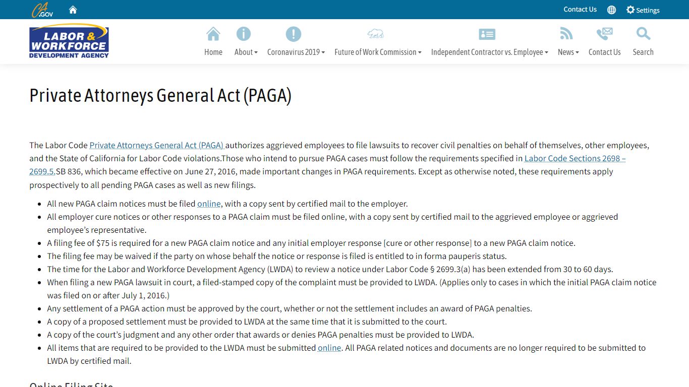 Private Attorneys General Act (PAGA) | LWDA